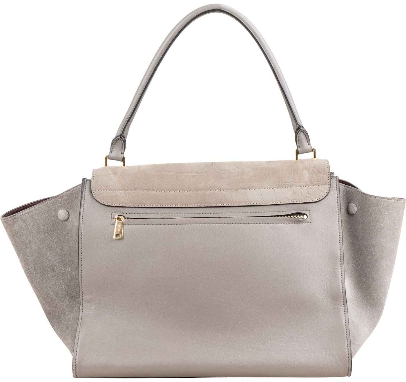 Céline Taupe Croc-Embossed Suede & Leather Trapeze Handbag