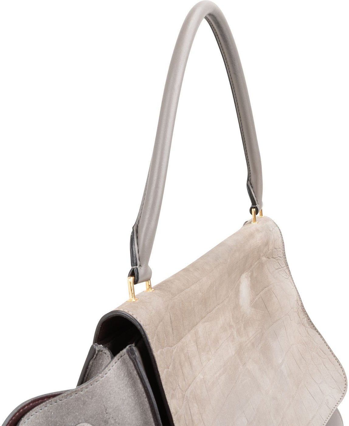 Céline Taupe Croc-Embossed Suede & Leather Trapeze Handbag