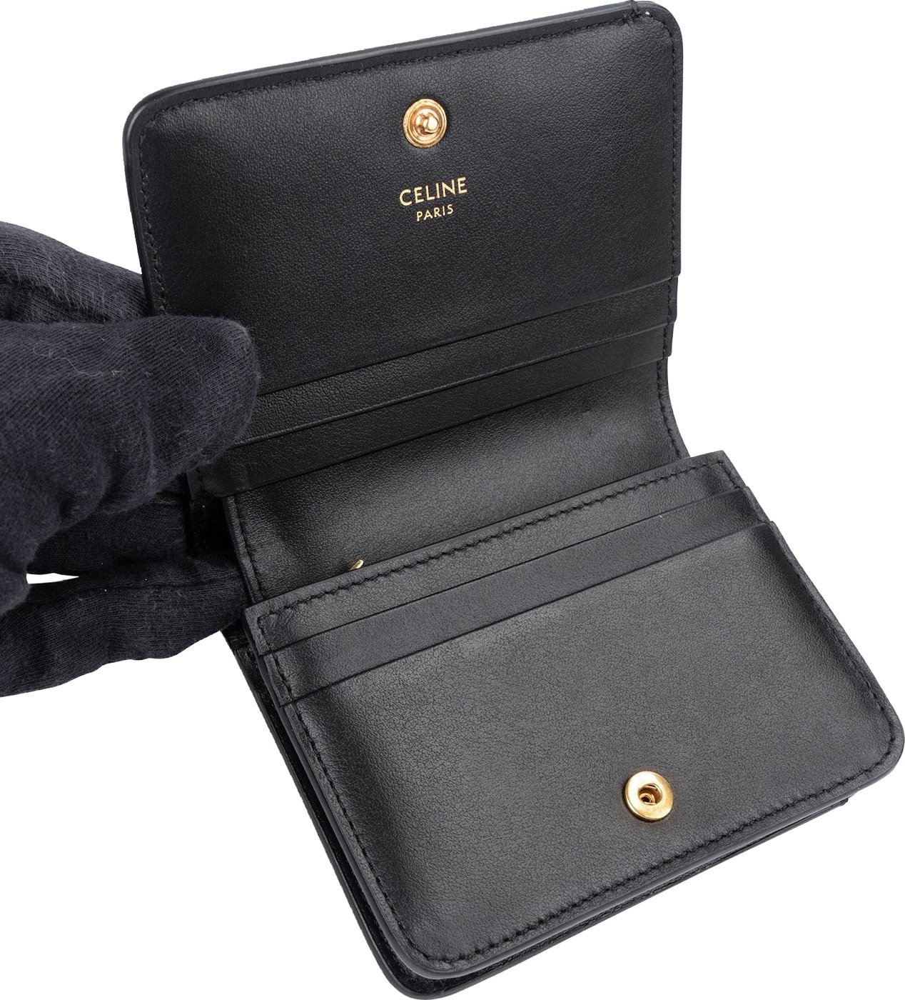 Celine Black Leather Triomphe Wallet