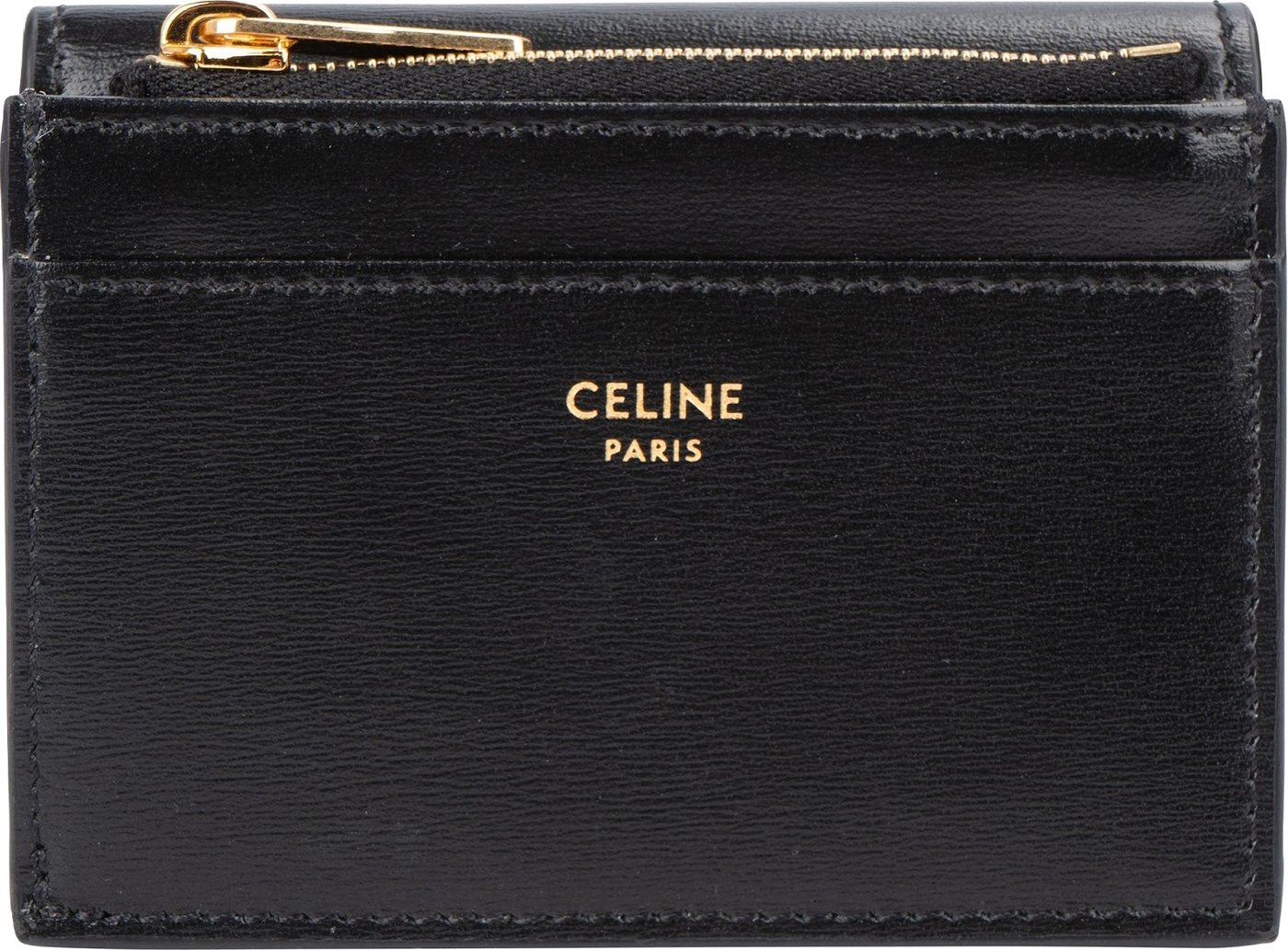 Celine Black Leather Small Triomphe Clip Card Holder Wallet