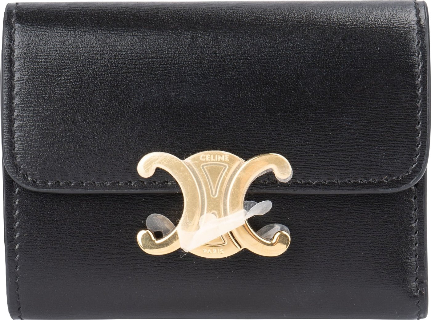 Celine Black Leather Small Triomphe Clip Card Holder Wallet