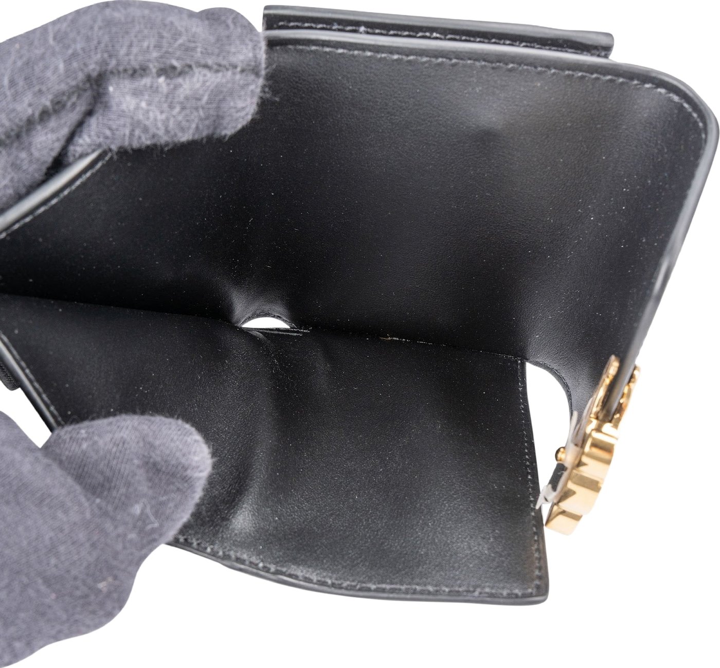 Celine Black Leather Small Triomphe Clip Card Holder Wallet