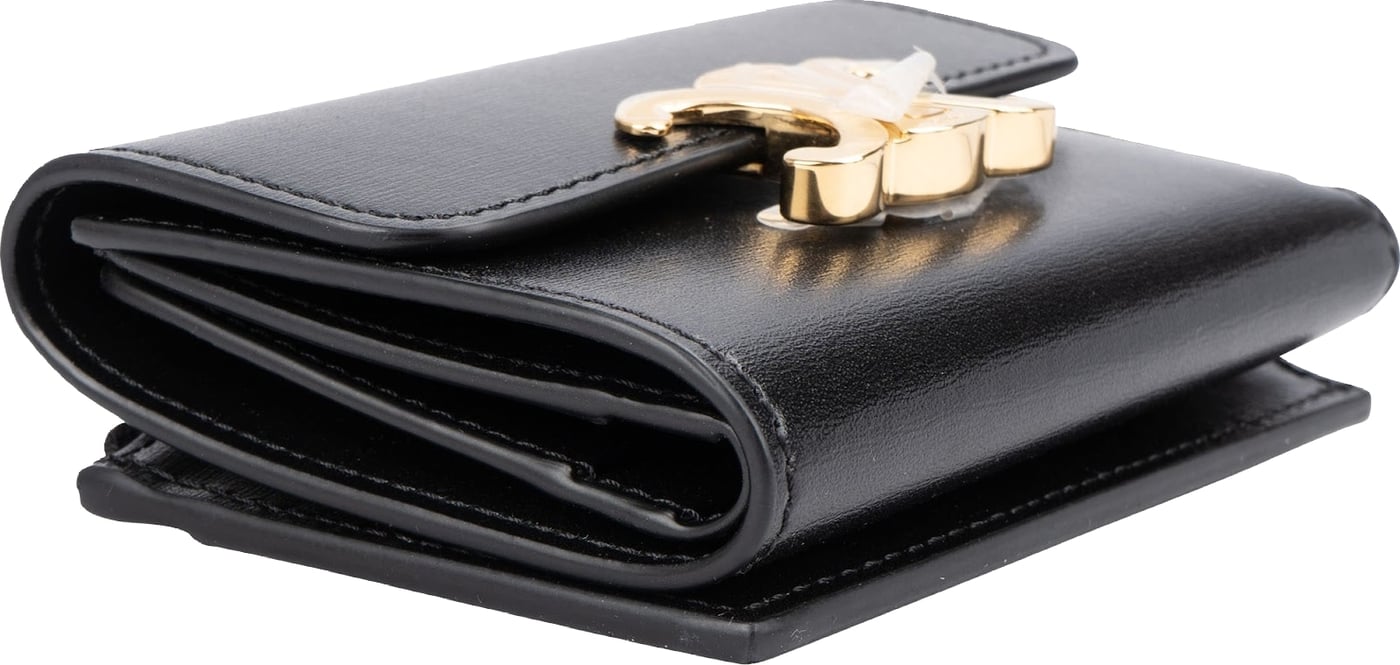 Celine Black Leather Small Triomphe Clip Card Holder Wallet