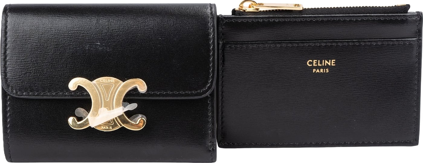 Celine Black Leather Small Triomphe Clip Card Holder Wallet