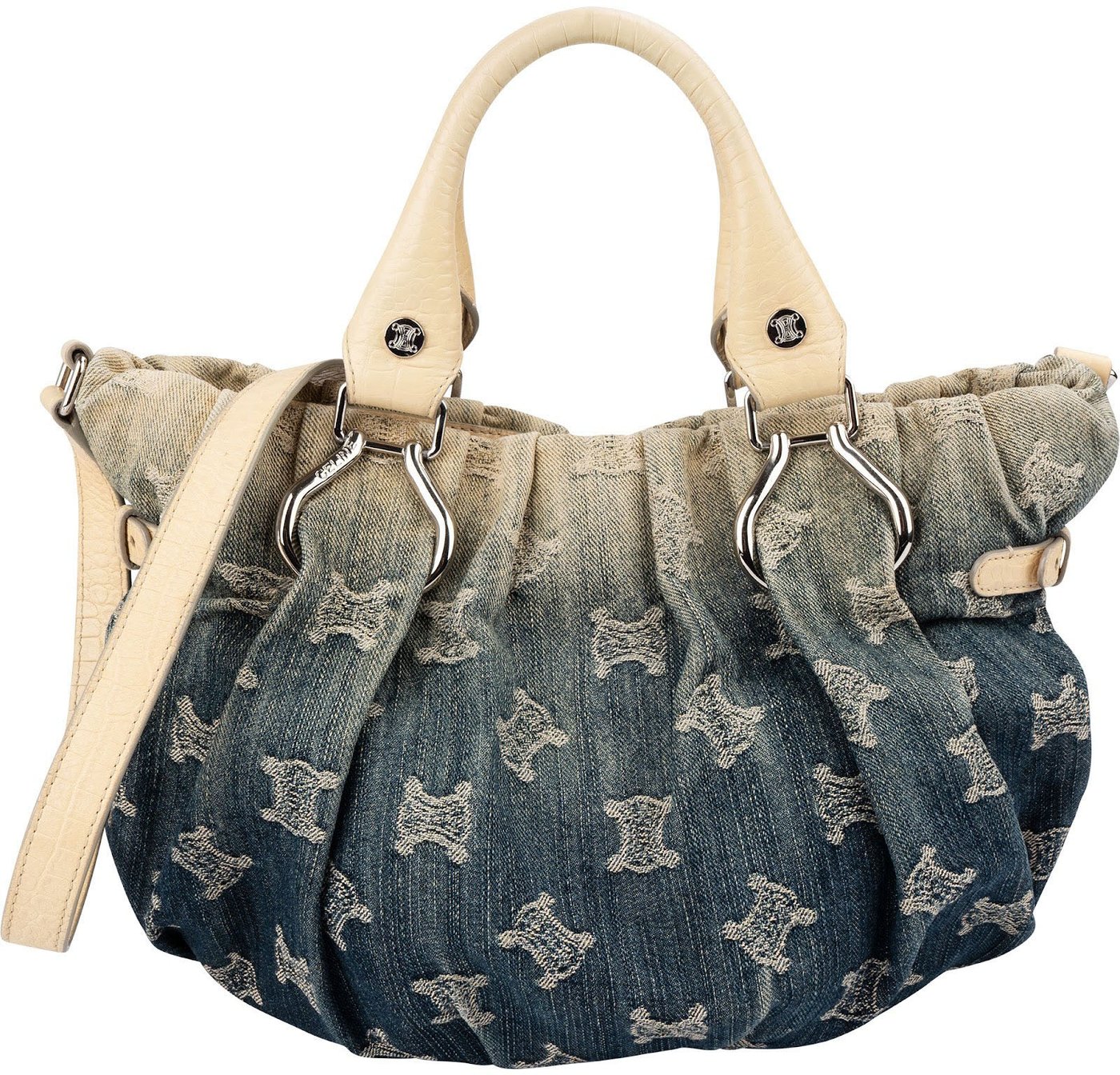Celine Denim Ombre Monogram Croc-Embossed Leder Blason Pillow Crossbody Handbag