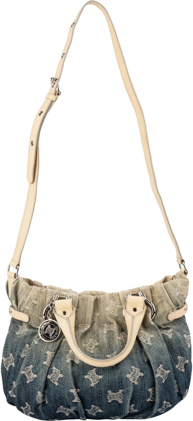 Celine Denim Ombre Monogram Croc-Embossed Leder Blason Pillow Crossbody Handbag