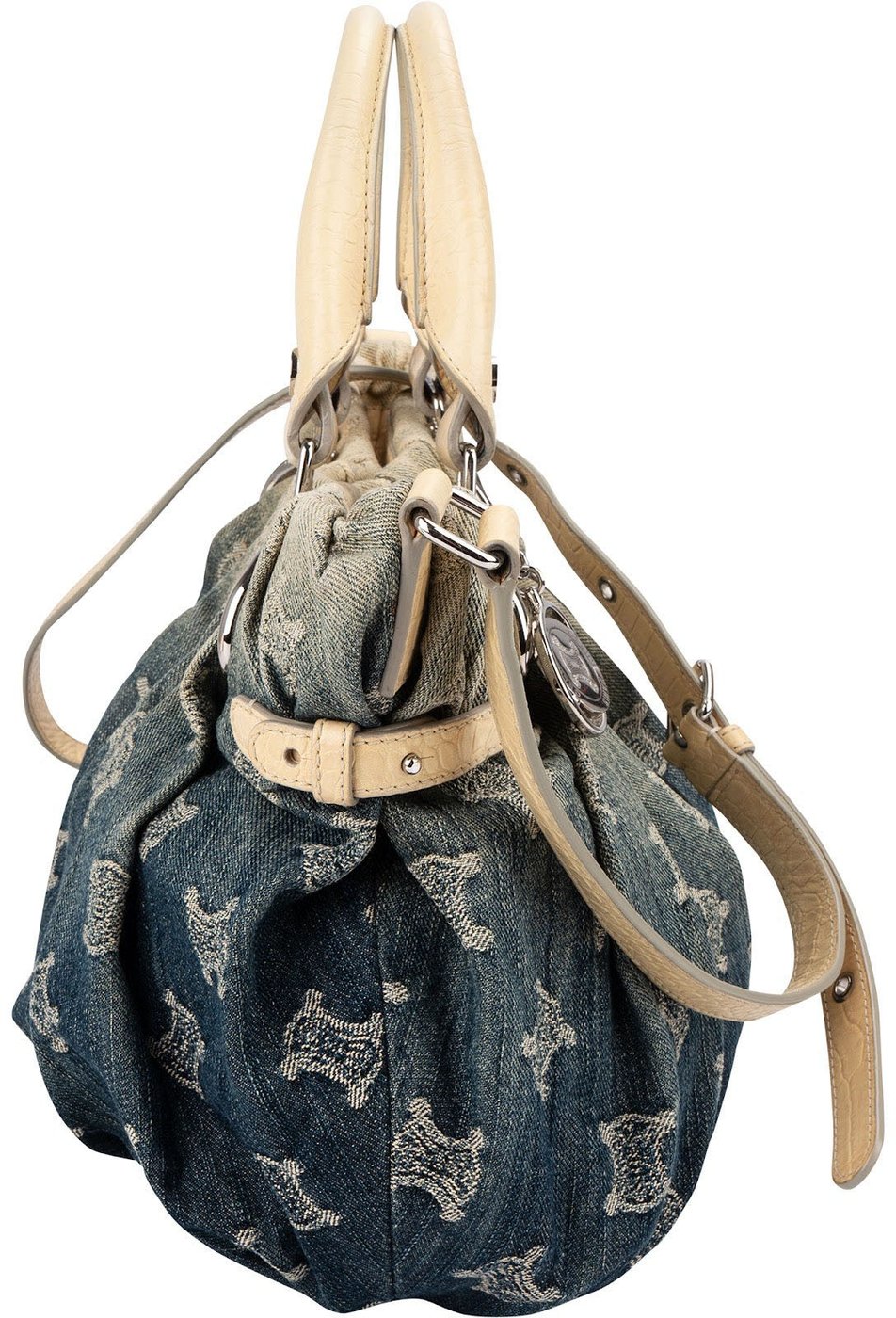 Celine Denim Ombre Monogram Croc-Embossed Leder Blason Pillow Crossbody Handbag