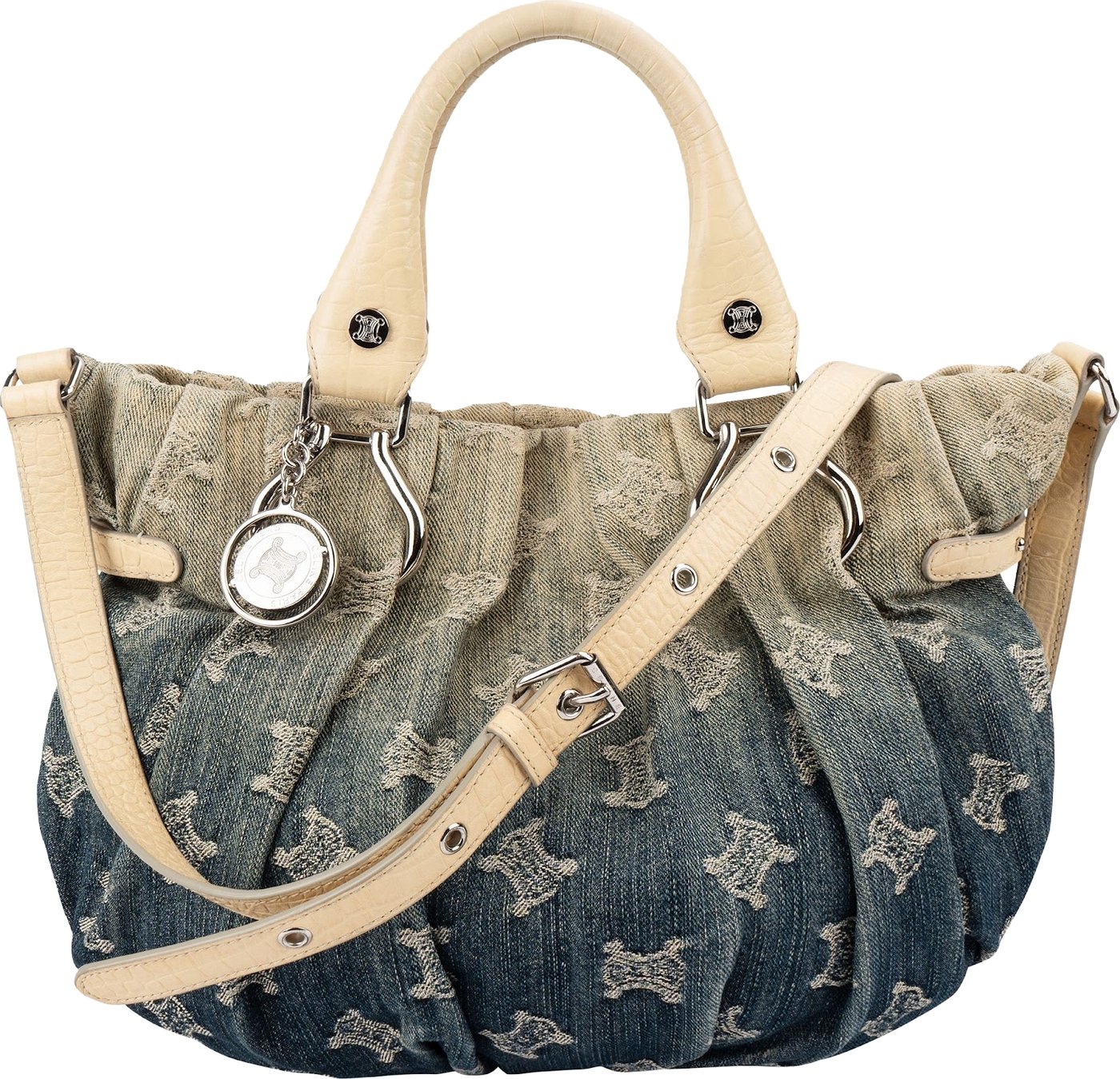 Celine Denim Ombre Monogram Croc-Embossed Leder Blason Pillow Crossbody Handbag