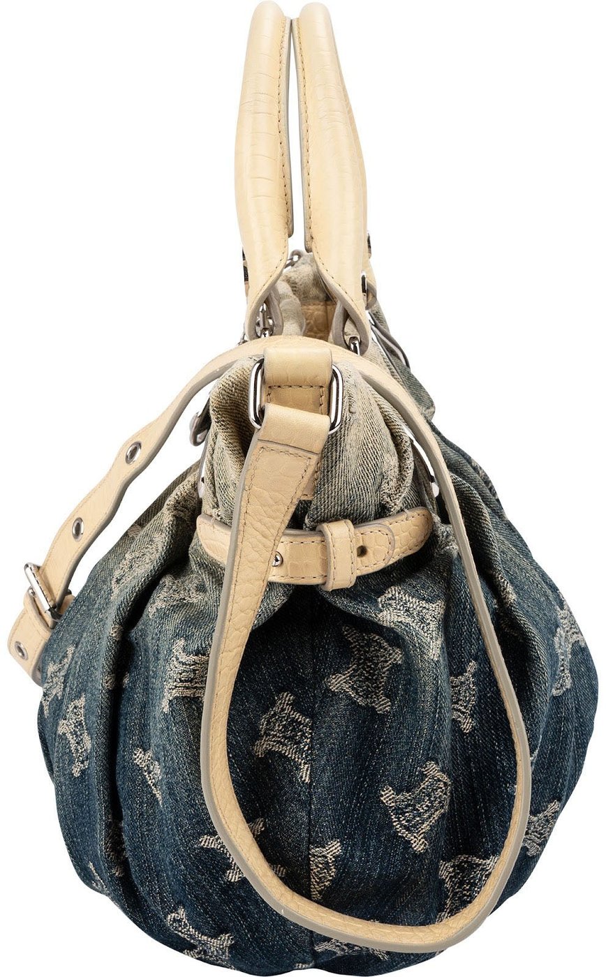 Celine Denim Ombre Monogram Croc-Embossed Leder Blason Pillow Crossbody Handbag