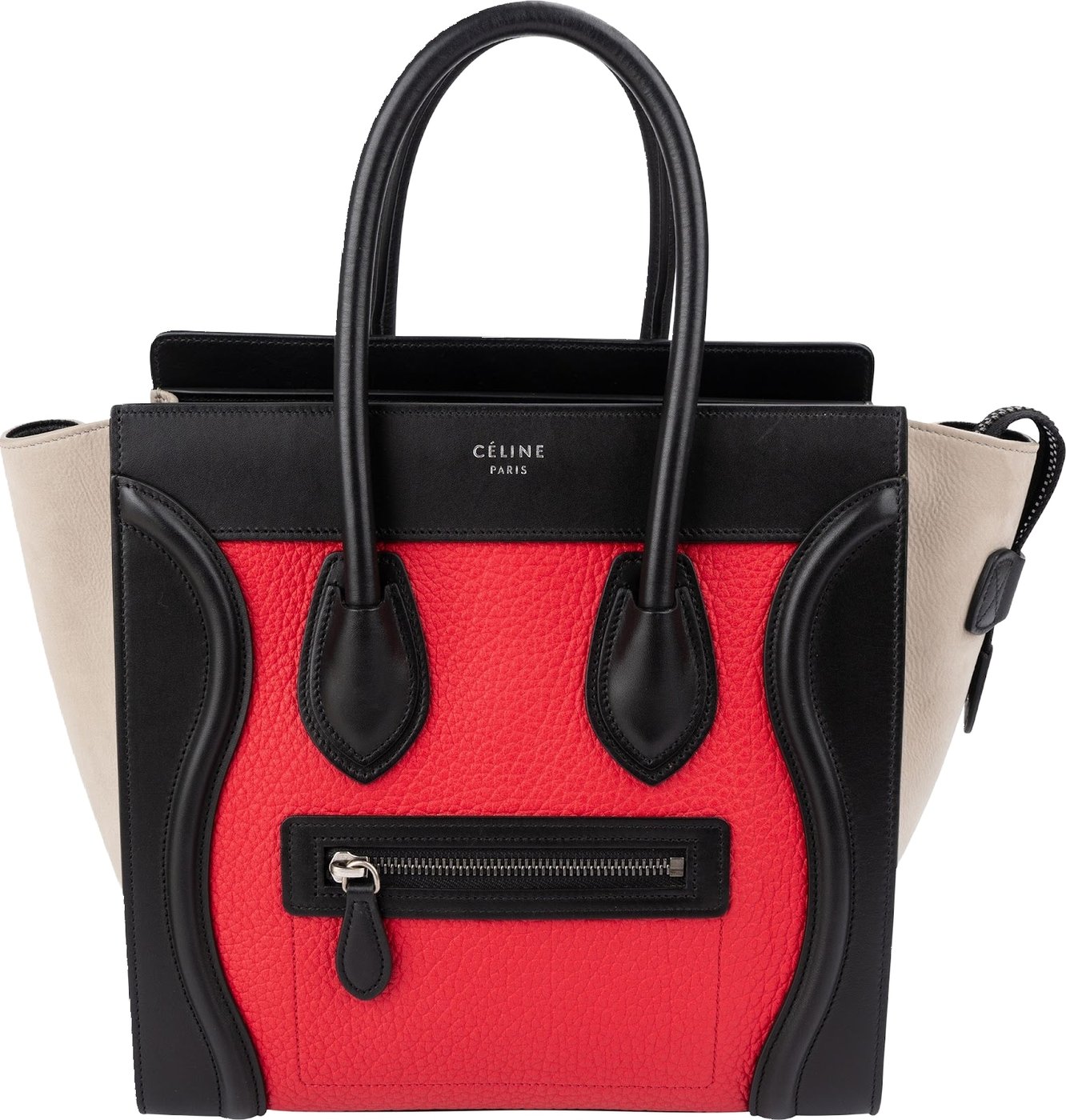 Céline Tricolor Grained Smooth Calfskin Suede Luggage Handbag