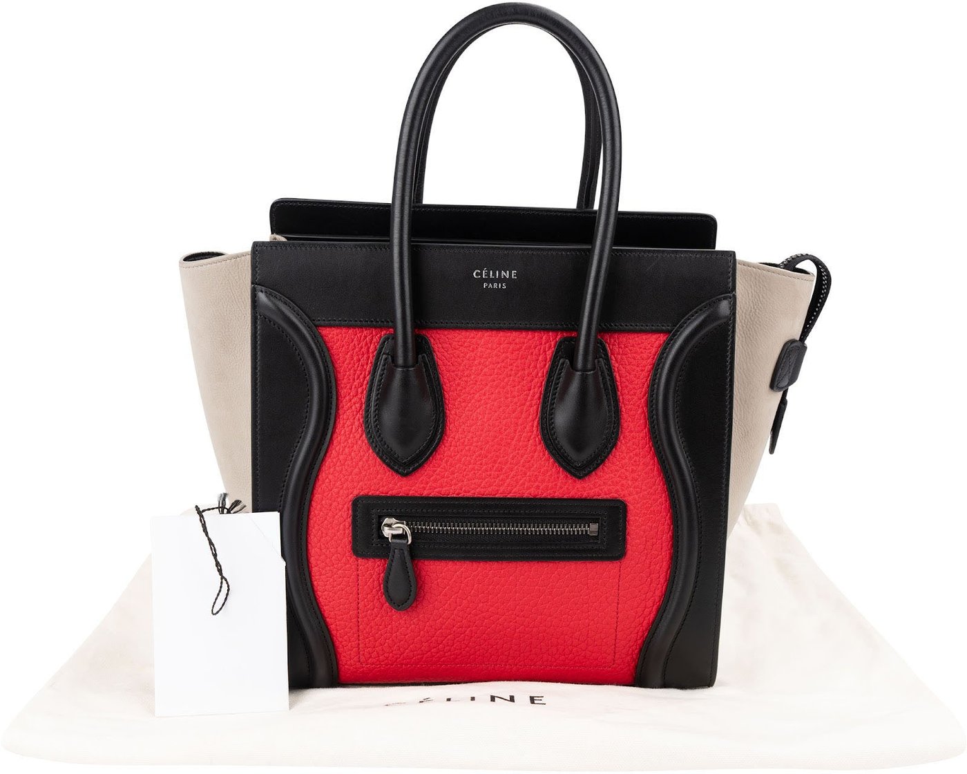 Céline Tricolor Grained Smooth Calfskin Suede Luggage Handbag