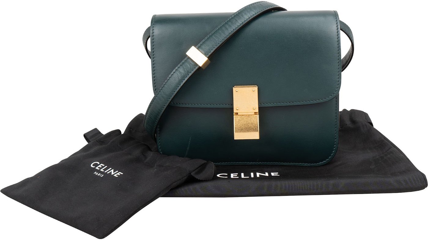 Celine Green Calfskin Classic Box Bag Small Crossbody Bag