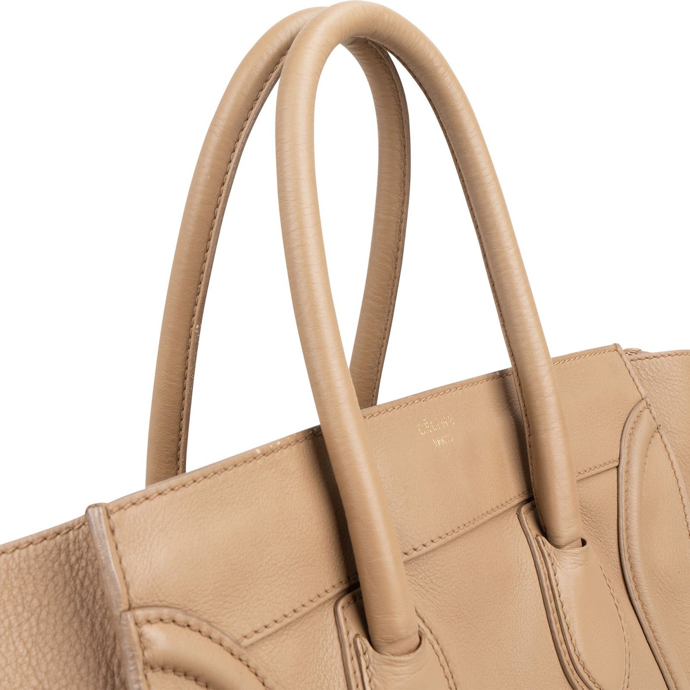 Céline Drummed Calfskin Luggage Tote Handbag