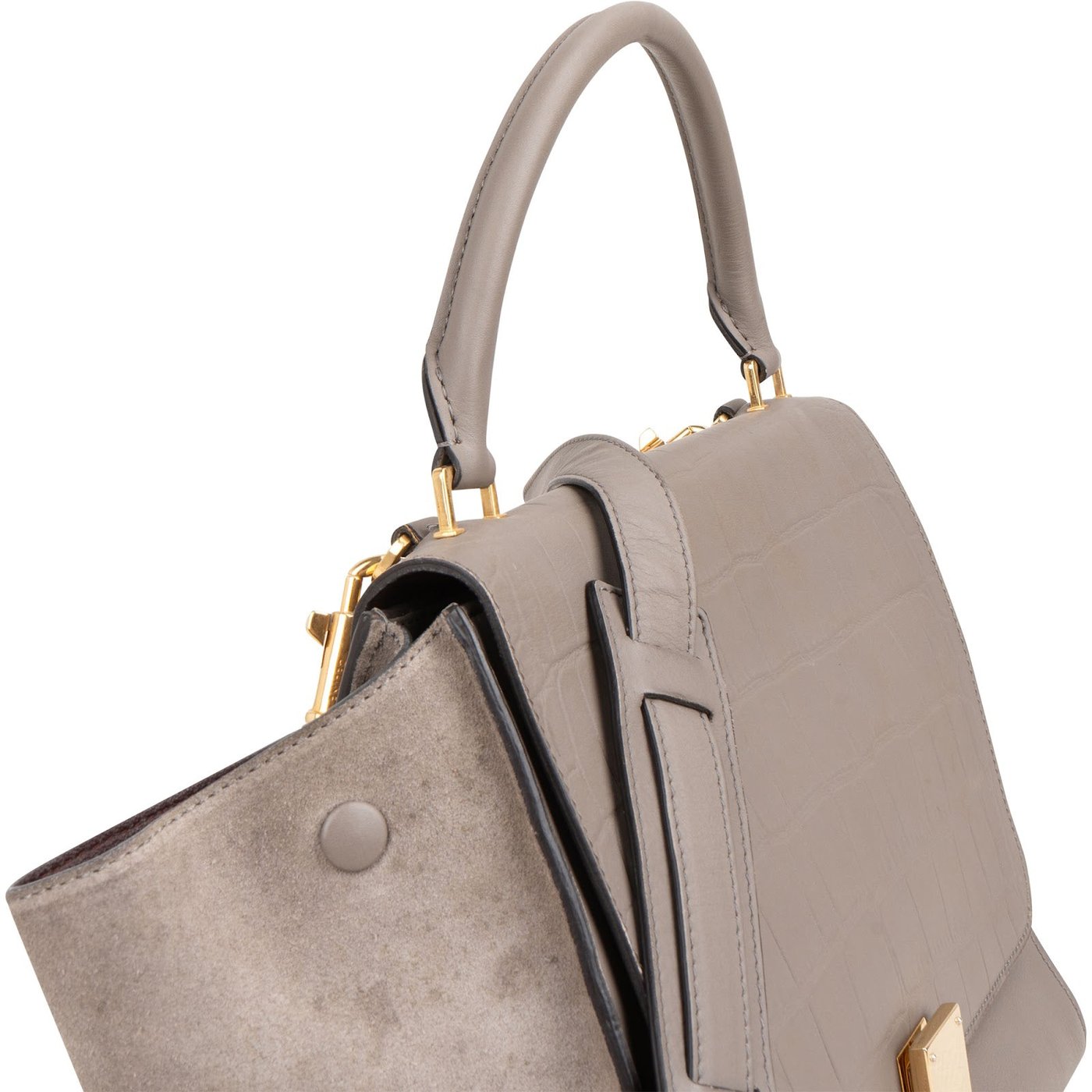 Celine Croc Embossed Suede Trapeze Bag Handbag