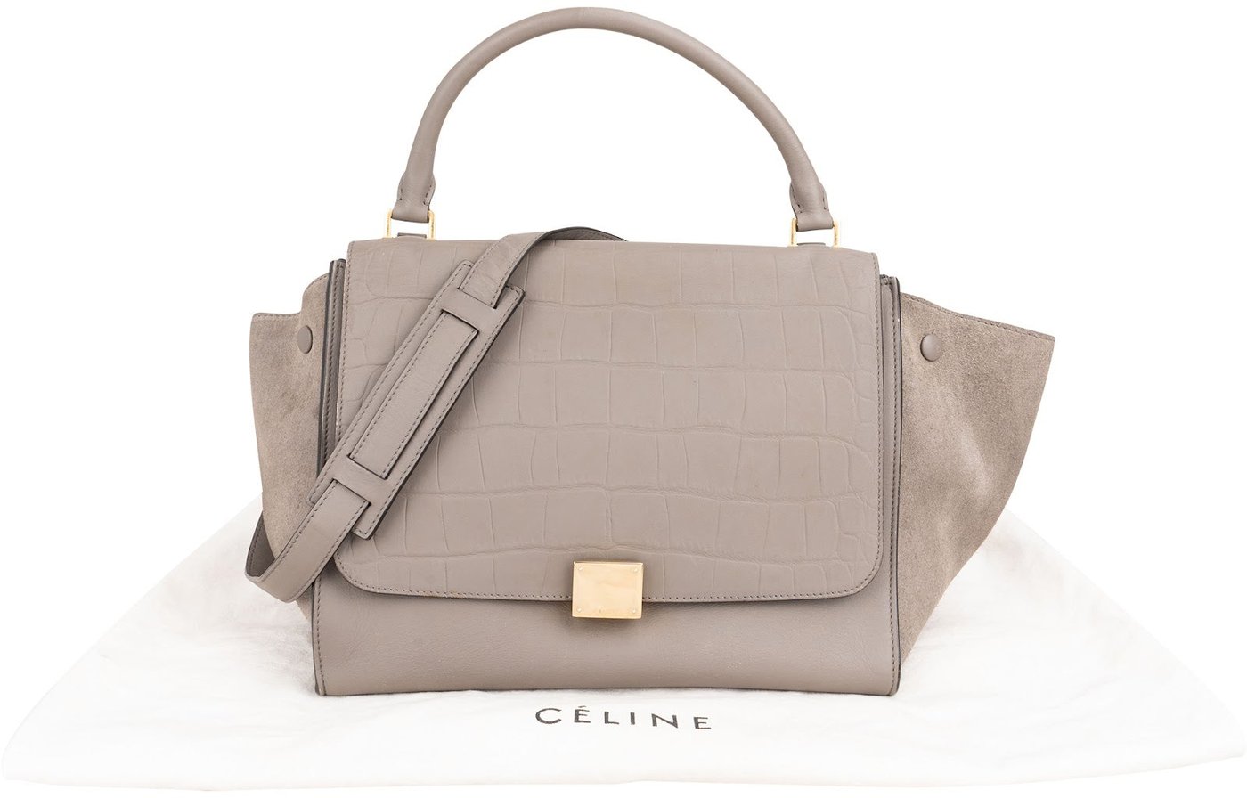 Celine Croc Embossed Suede Trapeze Bag Handbag