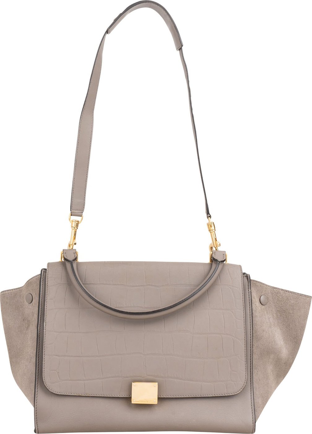 Celine Croc Embossed Suede Trapeze Bag Handbag