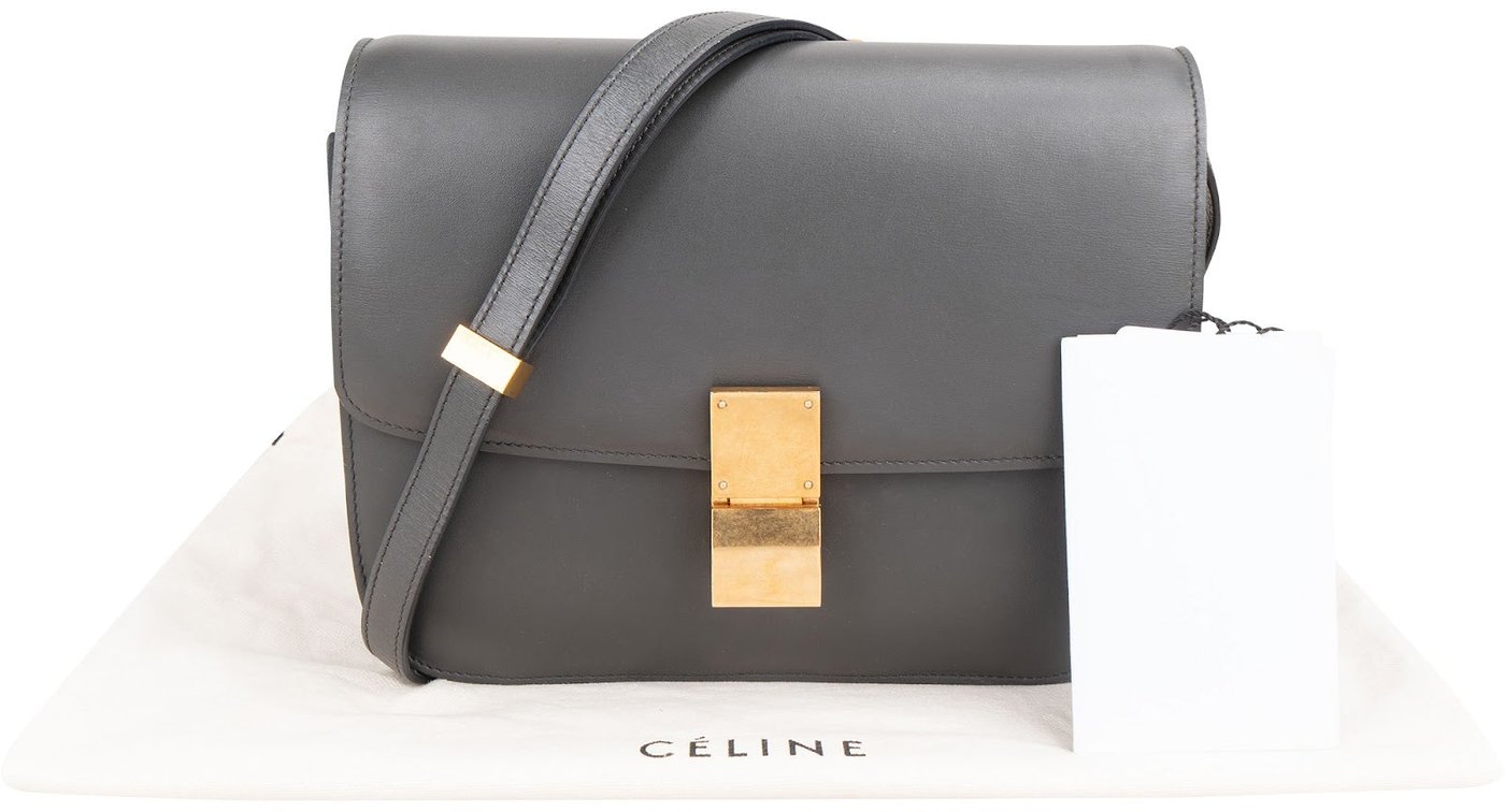 Celine Grey Calfskin Classic Box Bag Medium Crossbody Bag