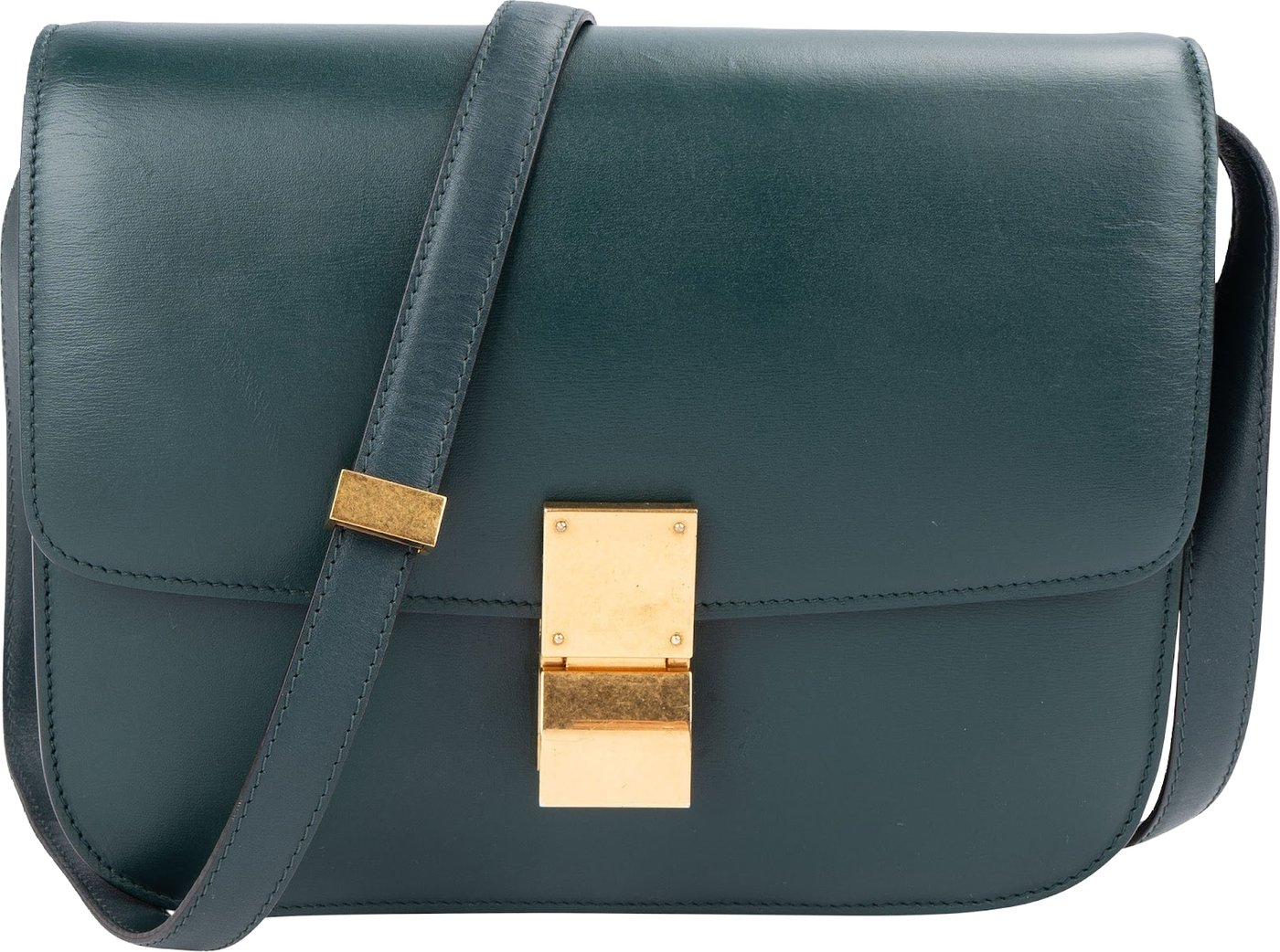 Celine Dark Green Boxcalf Classic Box Medium Crossbody Bag