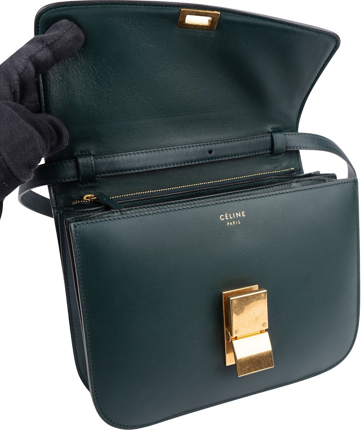Celine Dark Green Boxcalf Classic Box Medium Crossbody Bag