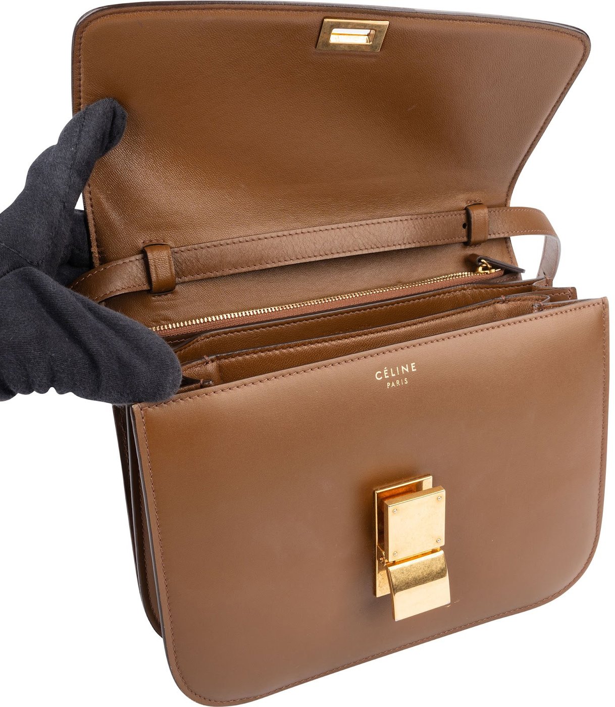 Celine Brown Boxcalf Classic Box Medium Crossbody Bag