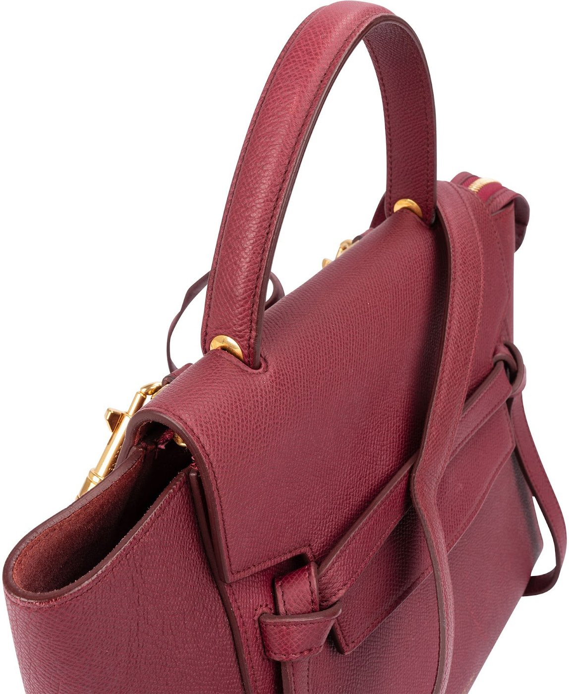 Céline Burgundy Grained Calfskin Belt Handbag