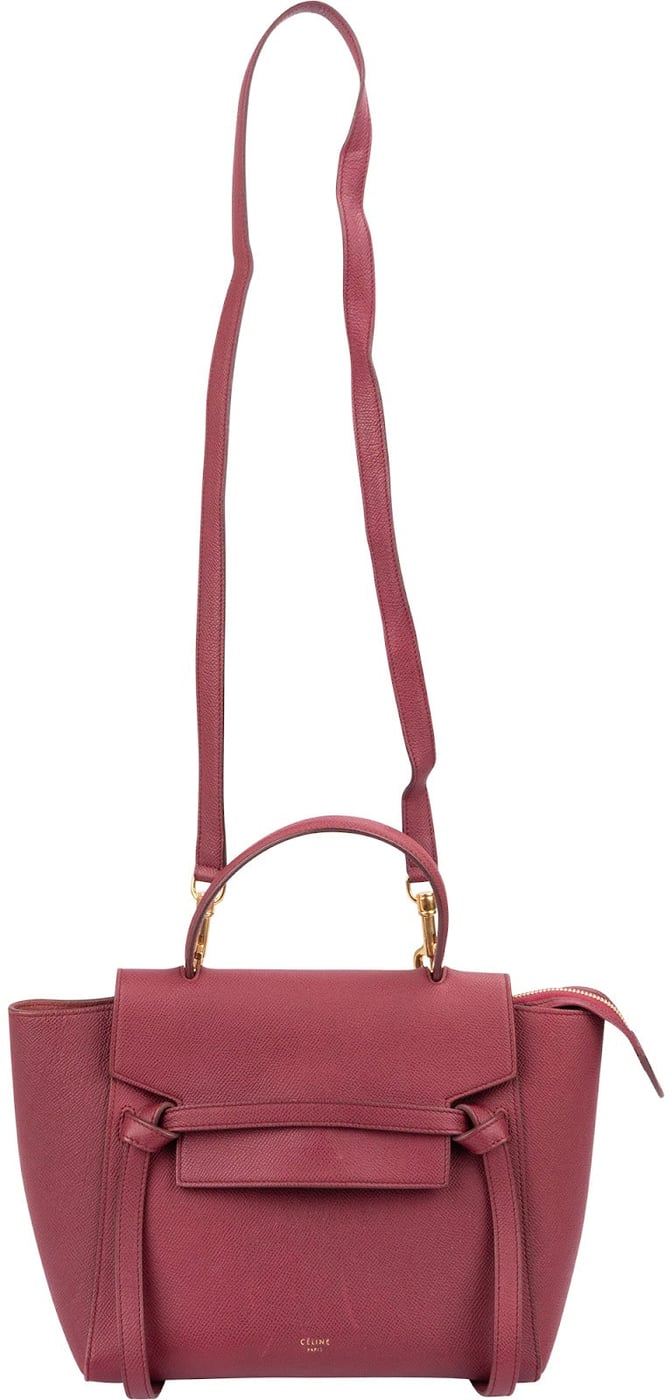 Céline Burgundy Grained Calfskin Belt Handbag