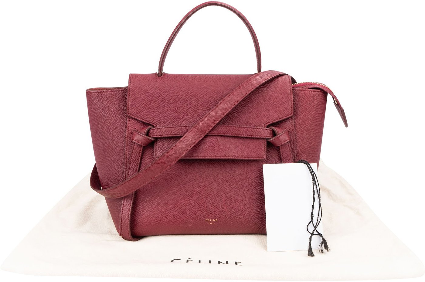 Céline Burgundy Grained Calfskin Belt Handbag