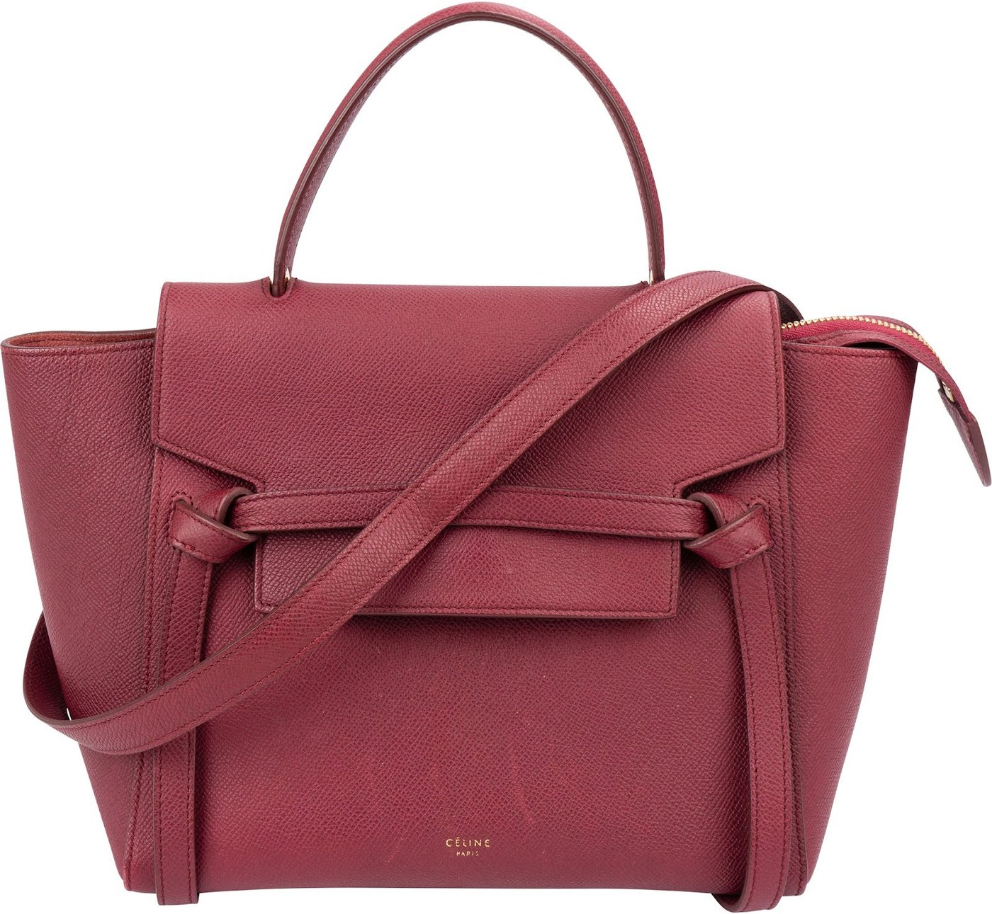 Céline Burgundy Grained Calfskin Belt Handbag