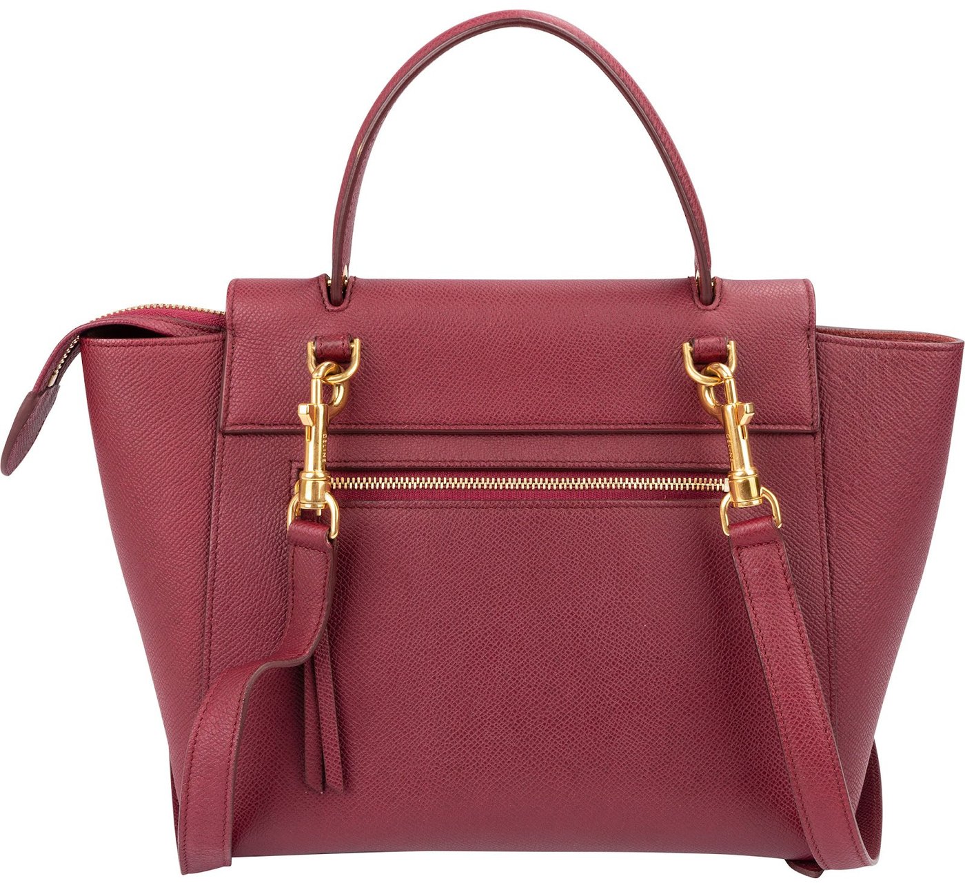 Céline Burgundy Grained Calfskin Belt Handbag