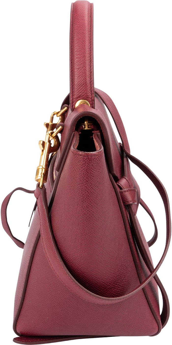 Céline Burgundy Grained Calfskin Belt Handbag