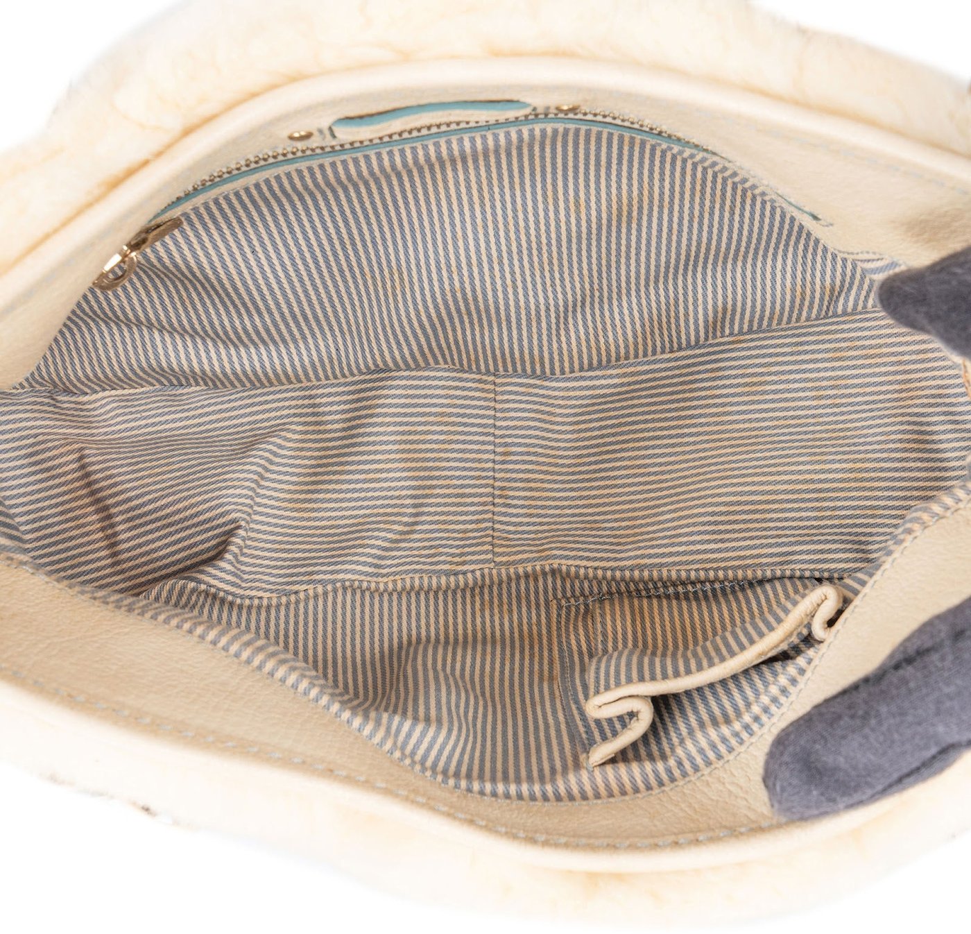 Celine Light Blue Macadam Monogram Canvas Rabbit Fur Shoulder Bag