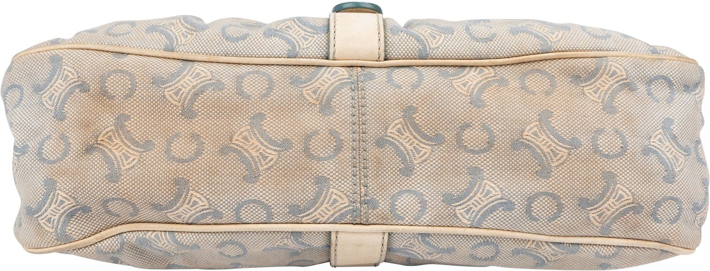 Celine Light Blue Macadam Monogram Canvas Rabbit Fur Shoulder Bag