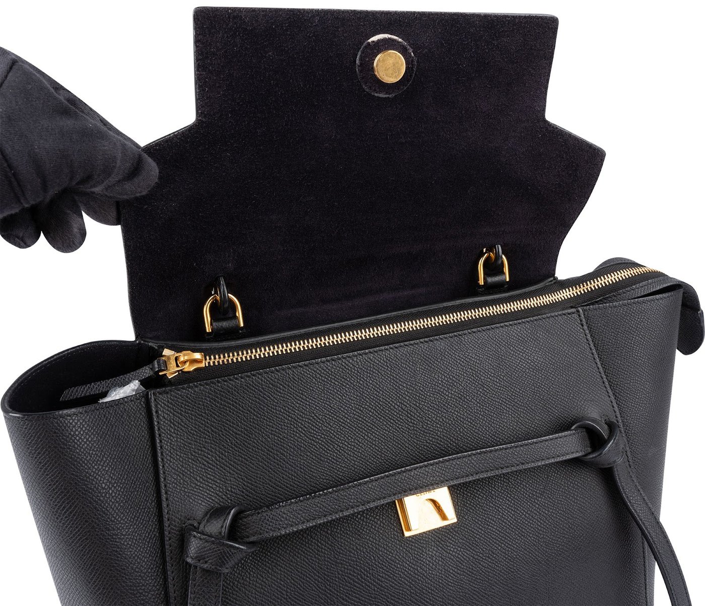 Céline Black Grained Calfskin Belt Handbag