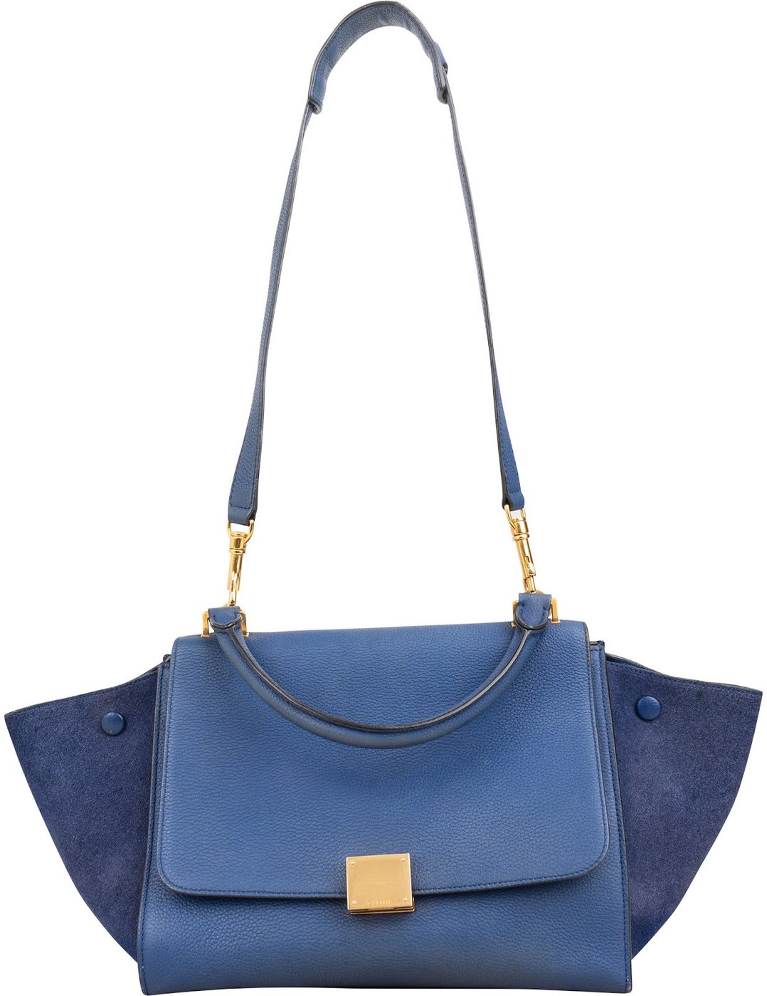 Celine Blue Suede & Grained Calfskin Trapeze Handbag
