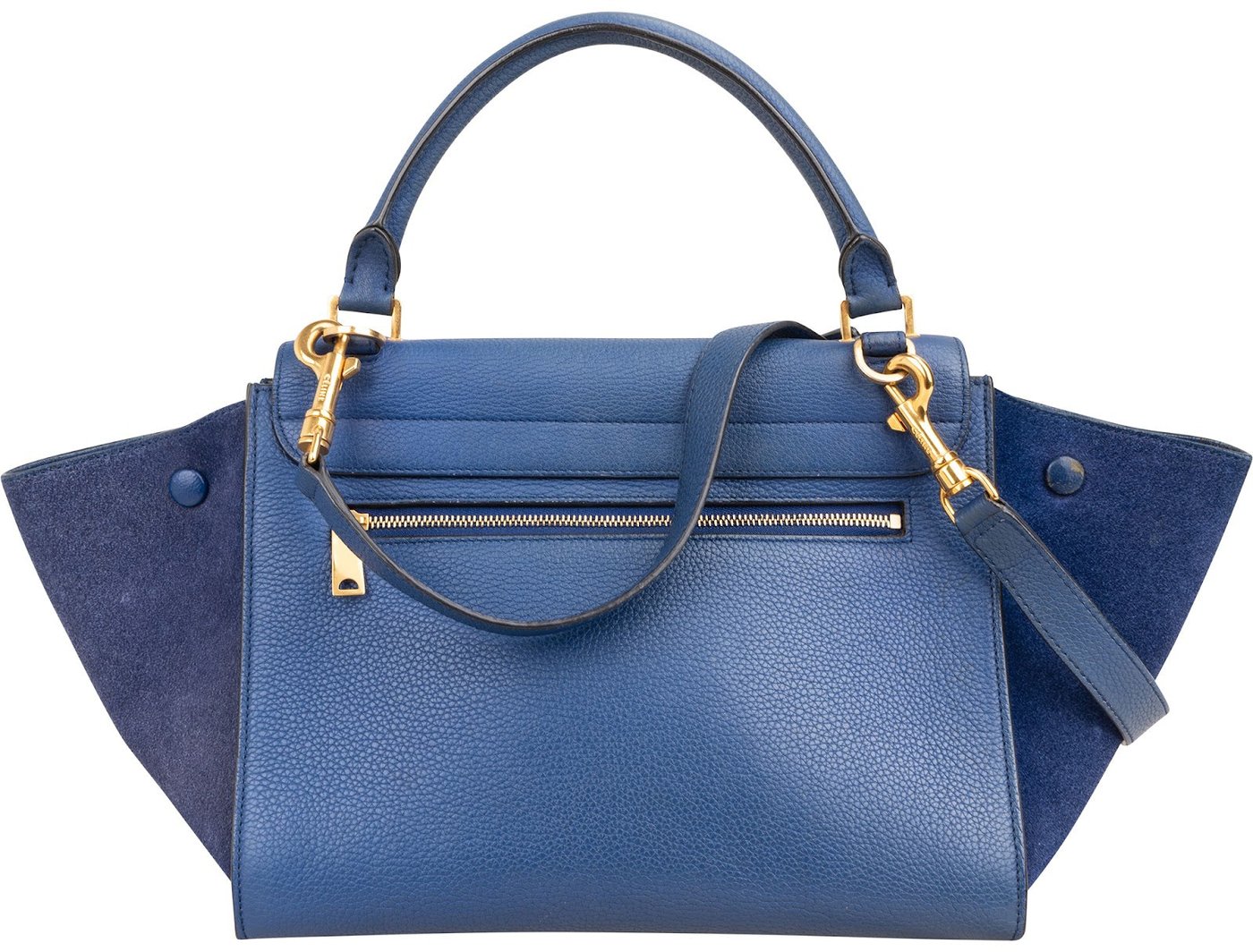 Celine Blue Suede & Grained Calfskin Trapeze Handbag