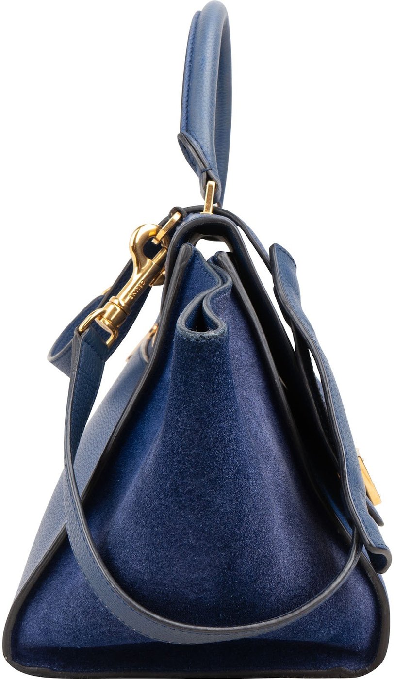 Celine Blue Suede & Grained Calfskin Trapeze Handbag