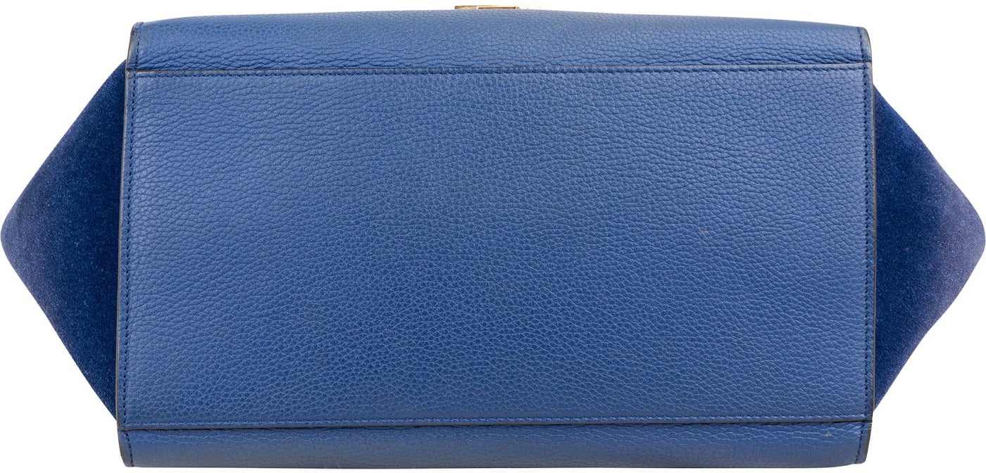 Celine Blue Suede & Grained Calfskin Trapeze Handbag