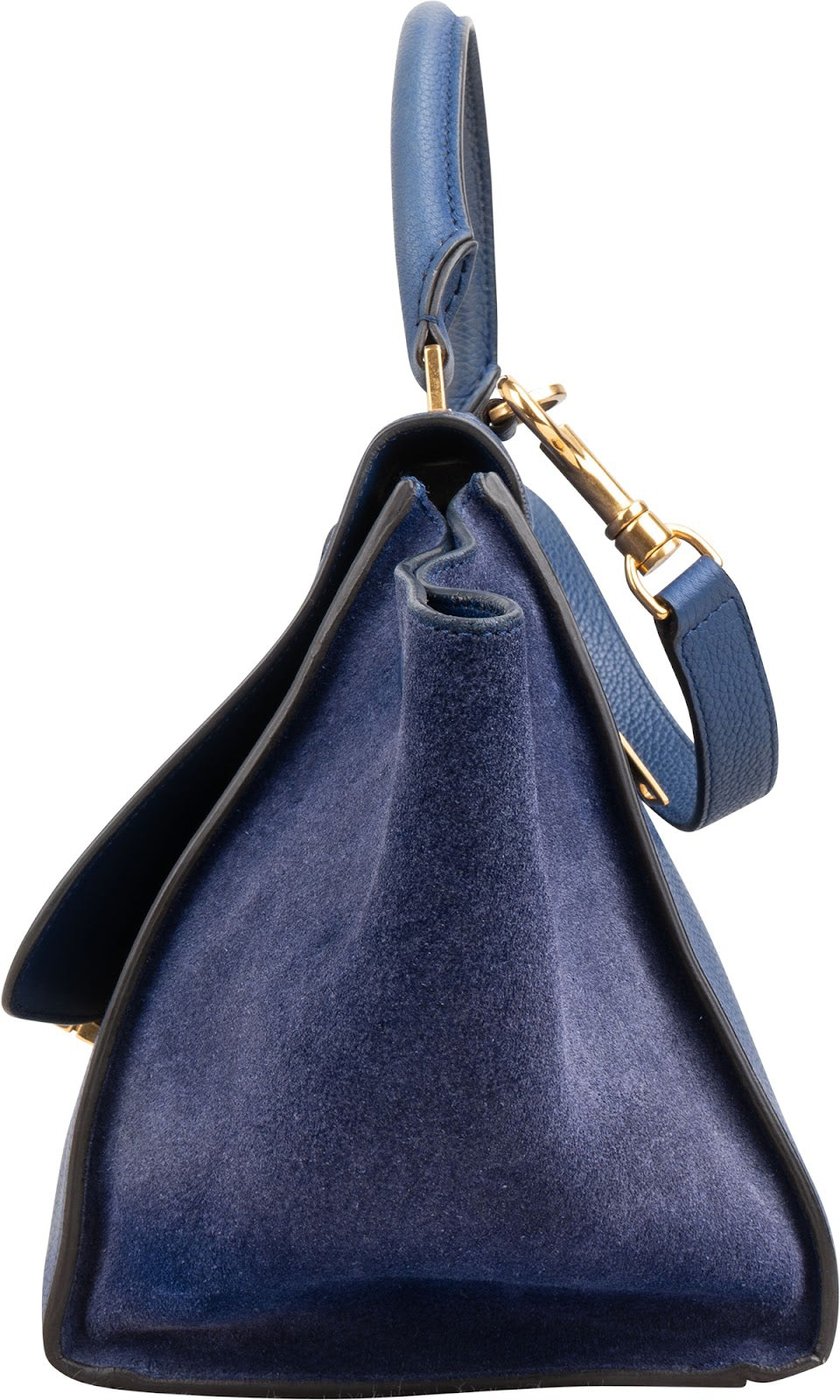 Celine Blue Suede & Grained Calfskin Trapeze Handbag