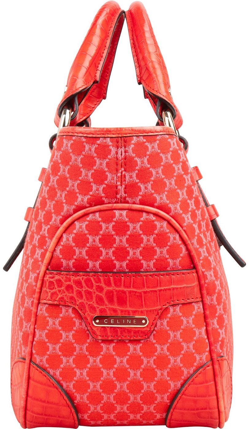 Celine Macadam Monogram Canvas Croc Embossed Leather Striped Boogie Handbag