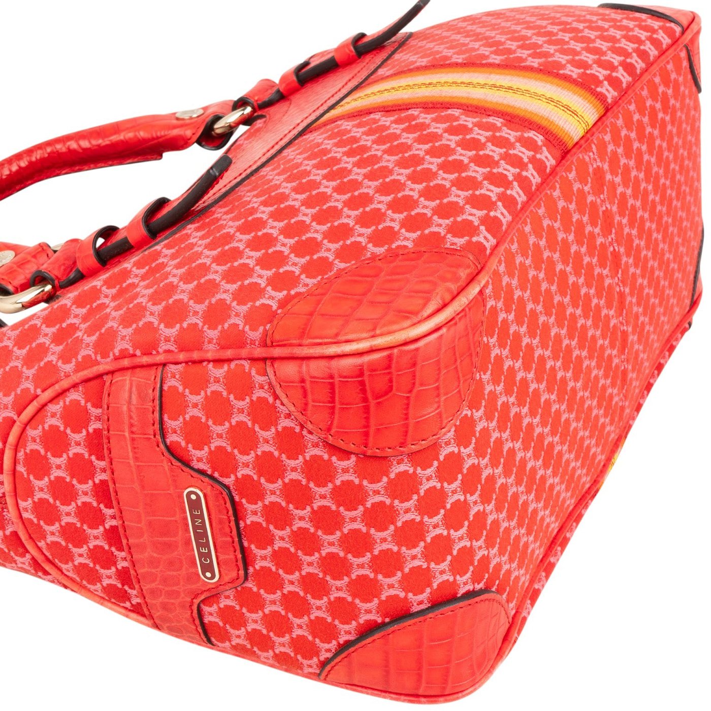 Celine Macadam Monogram Canvas Croc Embossed Leather Striped Boogie Handbag