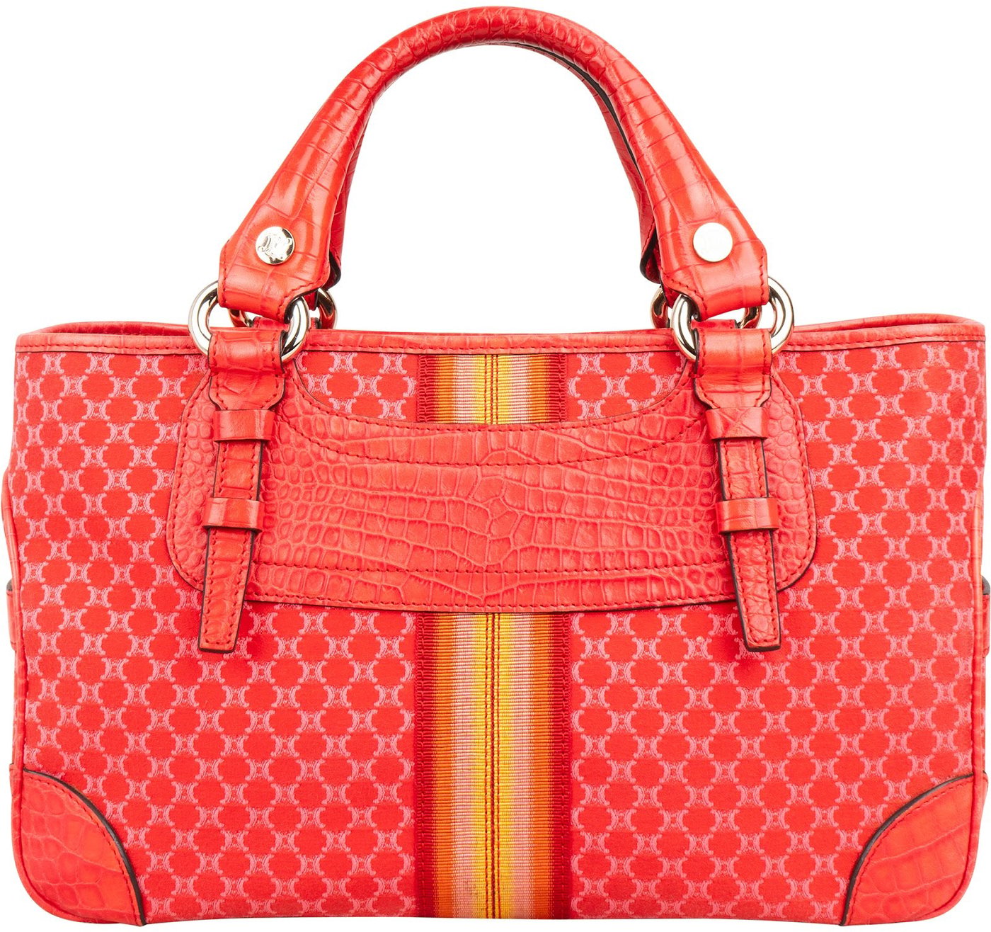 Celine Macadam Monogram Canvas Croc Embossed Leather Striped Boogie Handbag