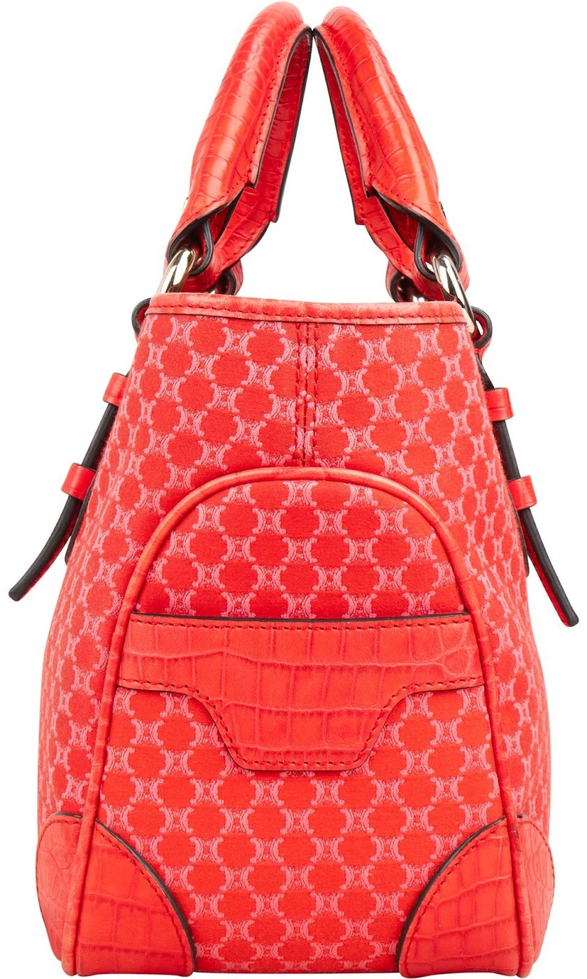 Celine Macadam Monogram Canvas Croc Embossed Leather Striped Boogie Handbag