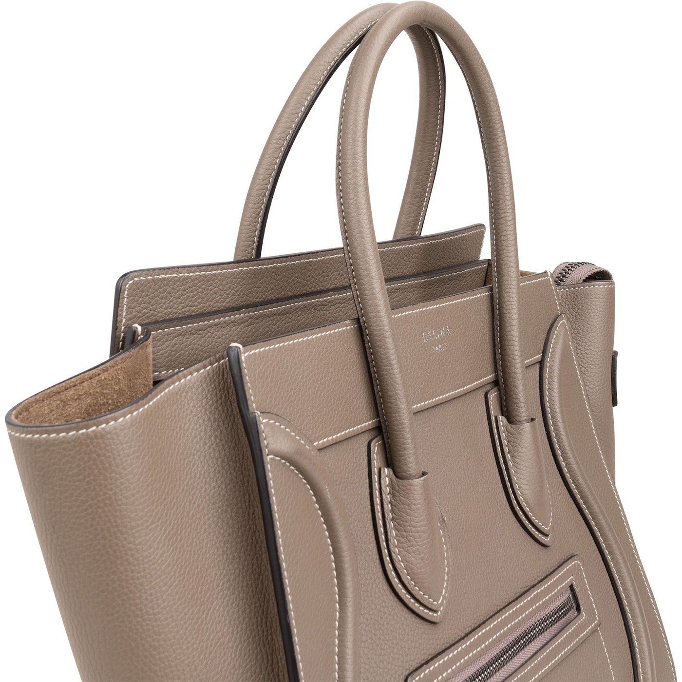 Céline Taupe Grained Calfskin Luggage Handbag