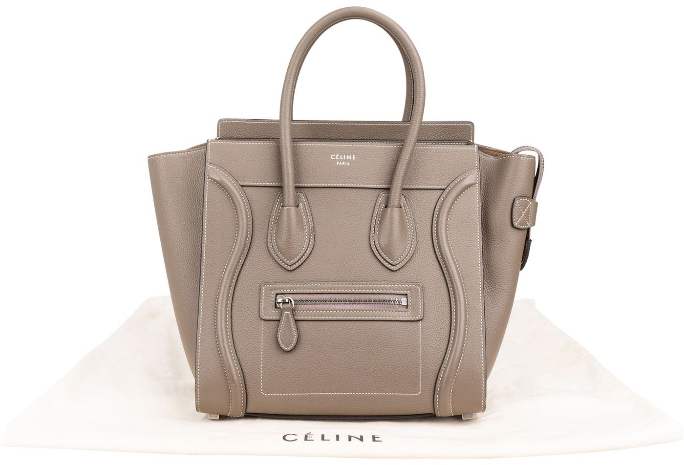 Céline Taupe Grained Calfskin Luggage Handbag