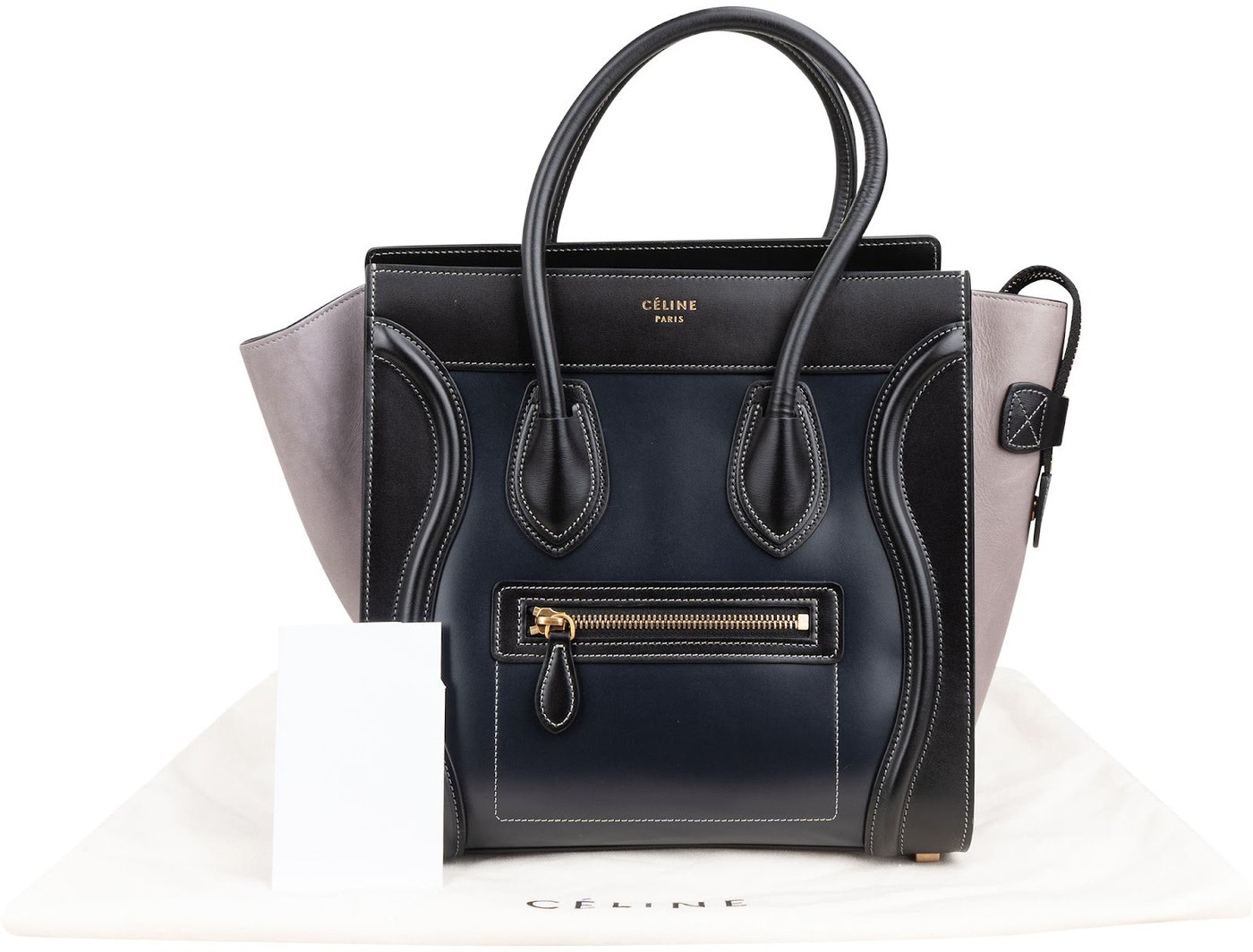 Céline Tricolor Smooth & Box Stitched Calfskin Luggage Handbag