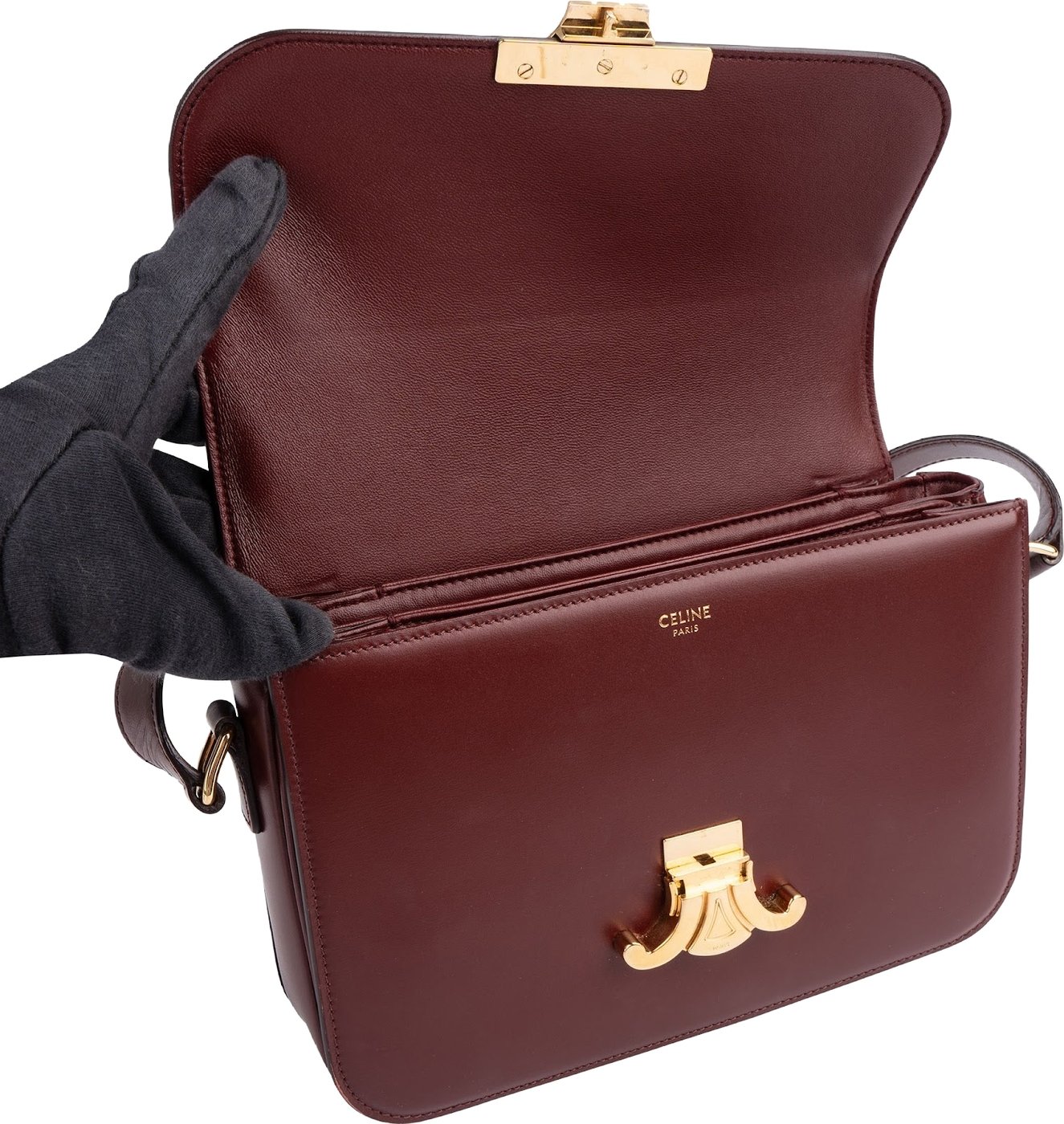 Celine Shiny Classic Boxcalf Leather Triomphe Crossbody Bag