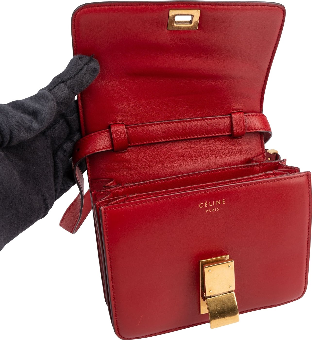Celine Red Classic Boxcalf Leather Small Triomphe Crossbody Bag