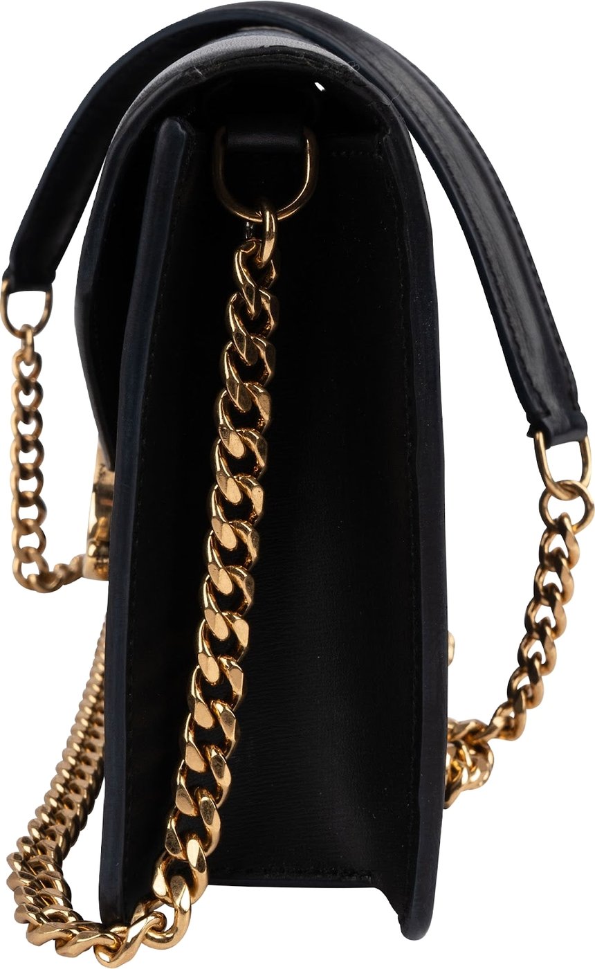 Celine Black Calfskin Wallet On Chain Triomphe Crossbody Bag