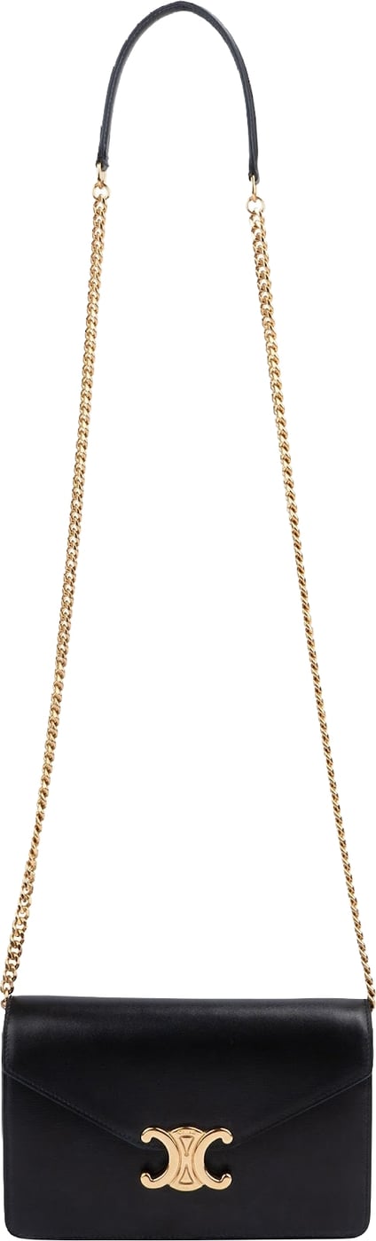 Celine Black Calfskin Wallet On Chain Triomphe Crossbody Bag