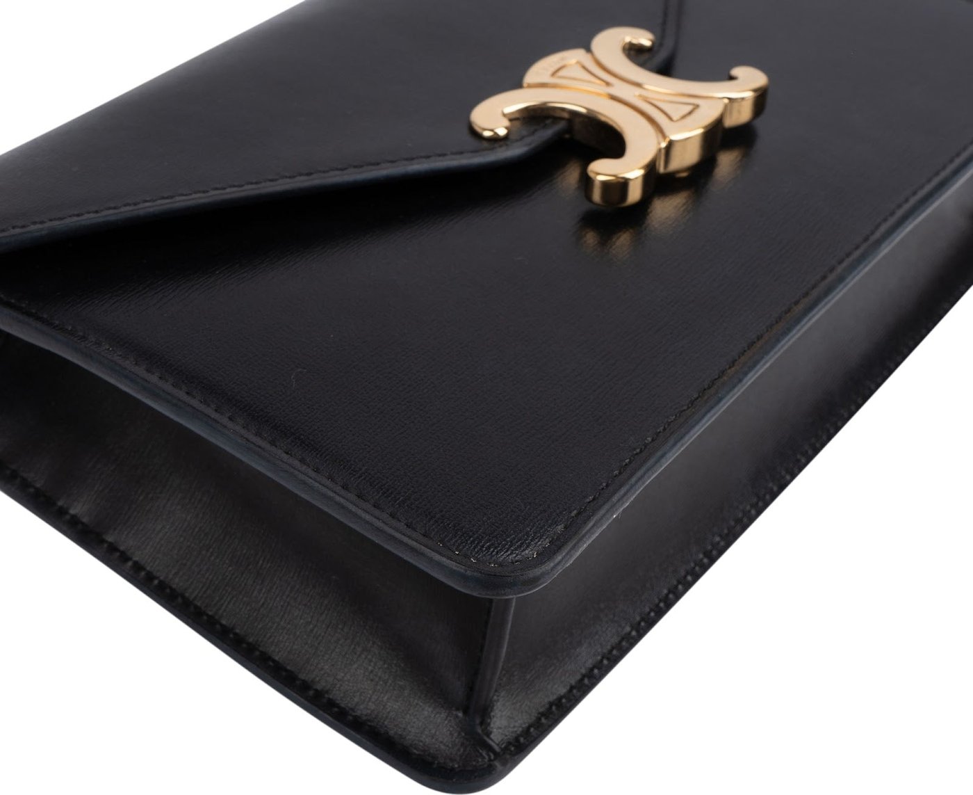 Celine Black Calfskin Wallet On Chain Triomphe Crossbody Bag